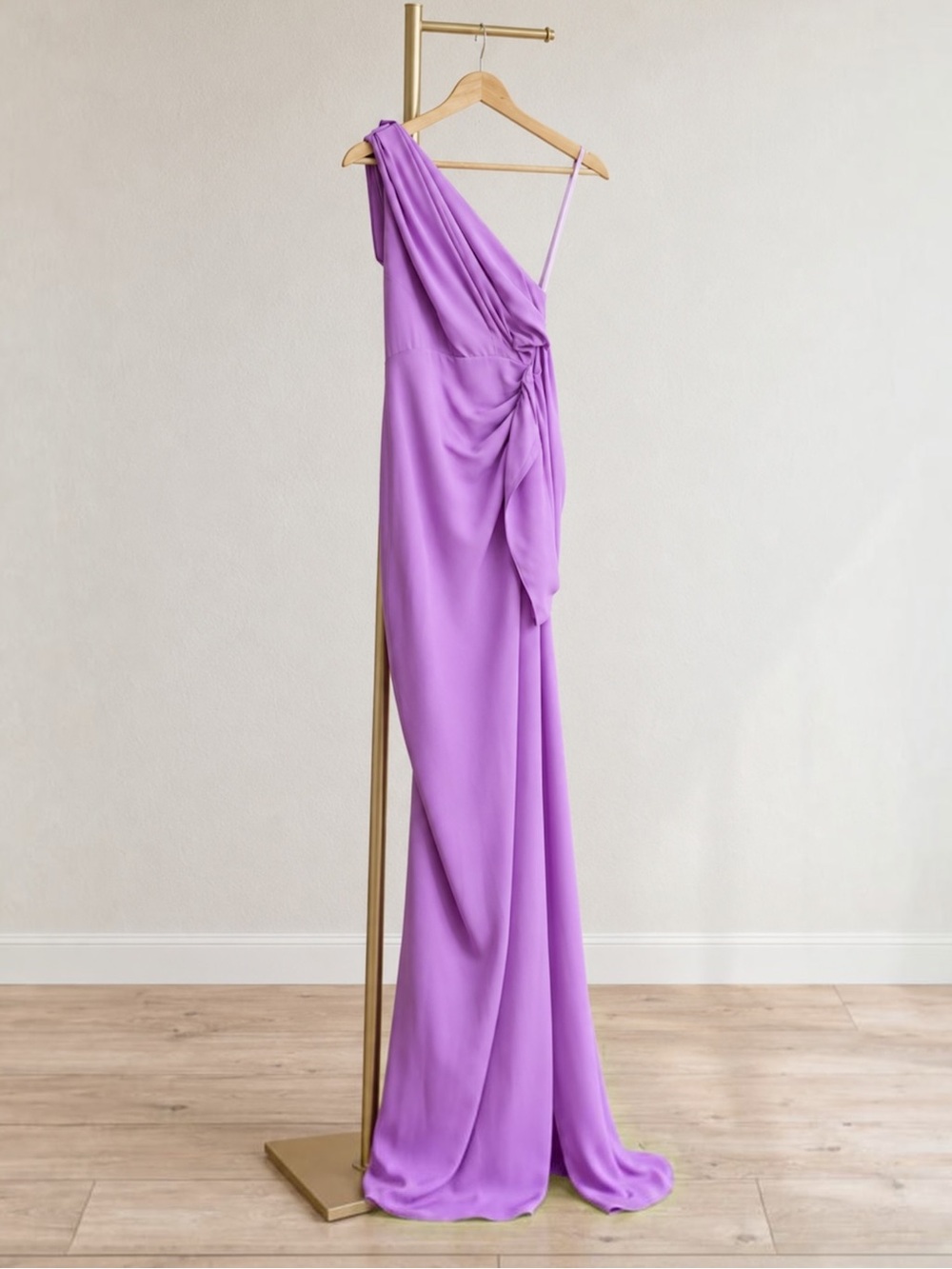 Rhea Costa One Shoulder Draped Silk Blend Gown Orchid Purple IT 46 US 10 / Large
